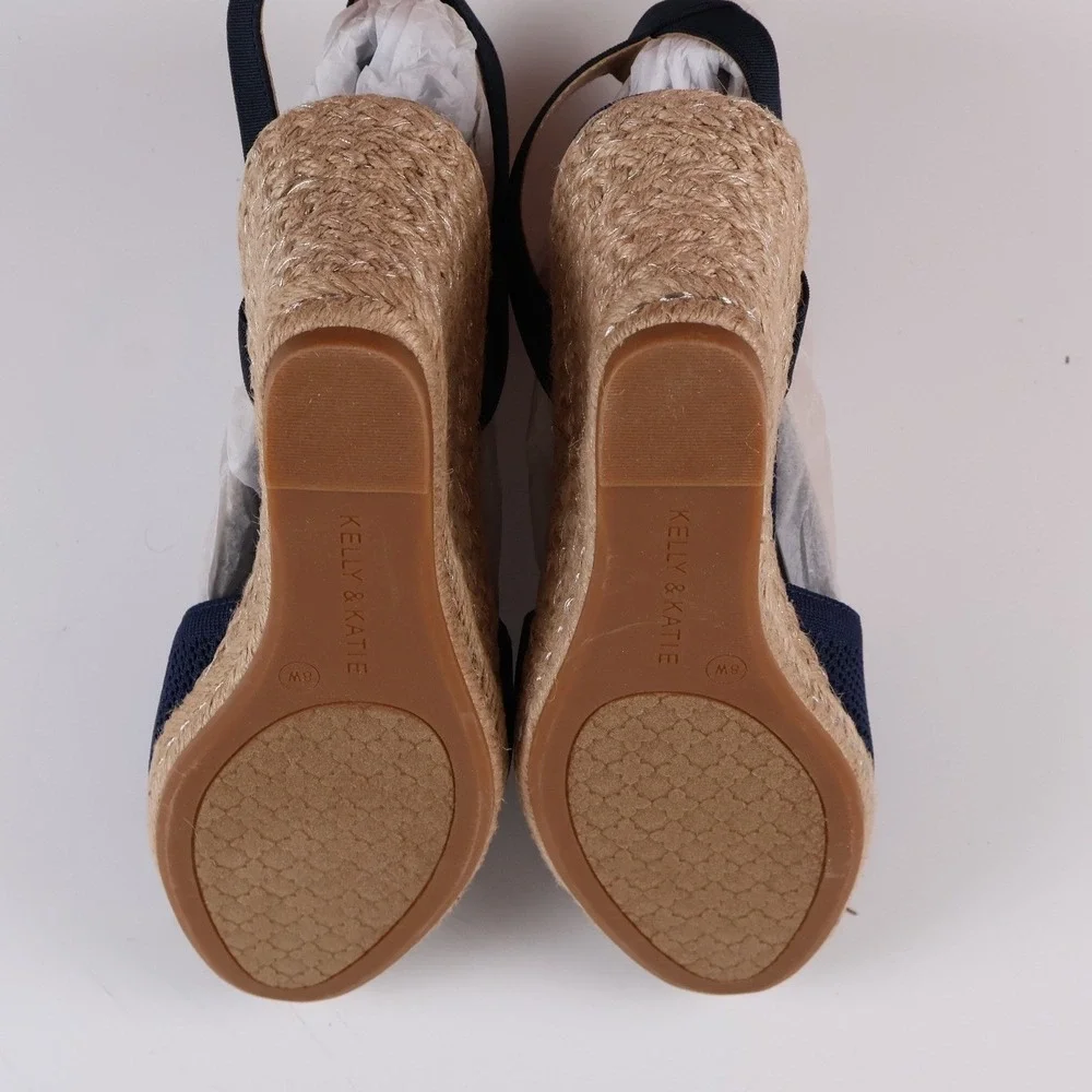 Kelly & Katie Espadrille Wedge Kipsie Navy Blue Knit Size 8W NEW